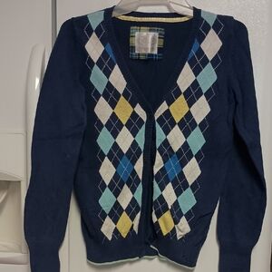 Justice Navy Cardigan with Argyle Pattern